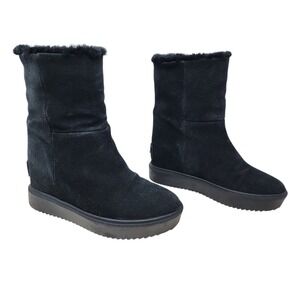 iiJin Platform Boots sz 36 Women Black Suede Faux Fur Lined Mid Calf  US 5.5-6